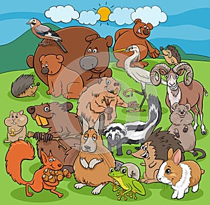 Cartoon wild animals comic characters group