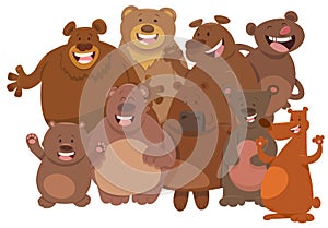 Cartoon wild bears animal characters group