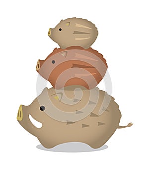 Cartoon wild boar ornament illustration / piggyback