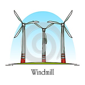Cartoon wind turbine or rotation energy windmill