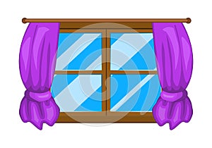 Cartoon window with curtains vector symbol icon design.