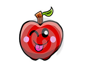 Cartoon Winking Red Apple