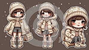 Cartoon winter fashion cute girl