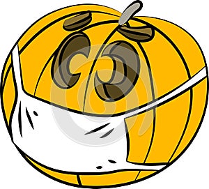 Cartoon winter squash wearing a protective mask against Corona Virus vector illustration