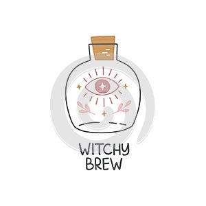 Cartoon witch brew with evil eye vector illustration.