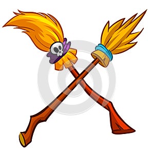 Cartoon witch broomsticks. Vector Halloween illustration