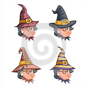 Cartoon witch with granny characters set design vector illustration