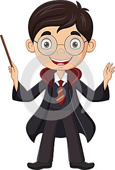 Cartoon wizard boy with a magic wand
