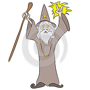 Cartoon Wizard Casting Spell