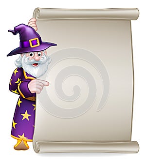 Cartoon Wizard Halloween Scroll Sign