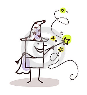 Cartoon Wizard with Magic Wand