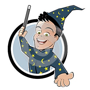 Cartoon wizard with wand