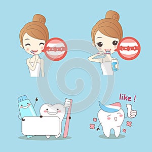 Cartoon woamn with teeth brush