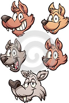 Cartoon wolf familiy character heads
