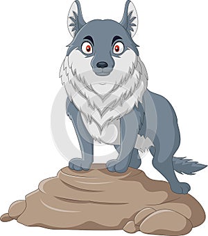 Cartoon wolf stands on a rock