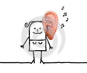 Cartoon Woman with Big Ear and Music