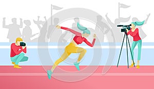 Cartoon Woman Character Running Marathon Race