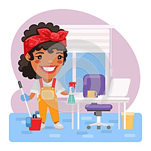 Cartoon Woman Cleaning Lady