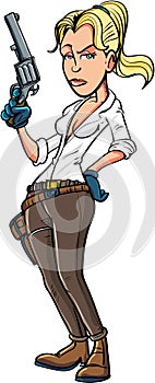 Cartoon woman cowgirl with gun