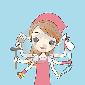 Cartoon woman do housework