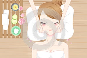 Cartoon woman enjoy do spa