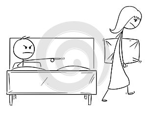 Cartoon of Woman Expelled From Bed By Man