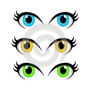 Cartoon woman eyes set isolated on white background