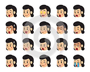 Cartoon woman faces showing different emotions