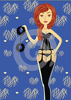 Cartoon woman with handcuff