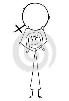 Cartoon of Woman Holding Female Sex Symbol
