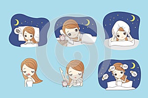 Cartoon woman is insomnia