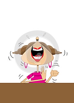Cartoon of a woman laughing hysterically photo