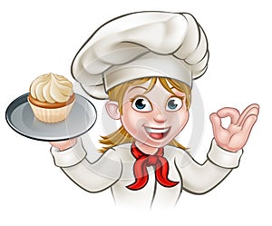 Cartoon Woman Pastry Chef Baker With Cupcake