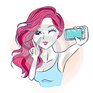 Cartoon woman selfie