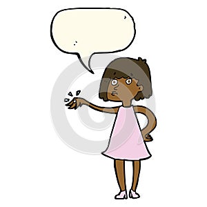 cartoon woman showing off engagement ring with speech bubble