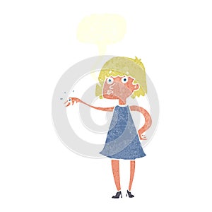 cartoon woman showing off engagement ring with speech bubble
