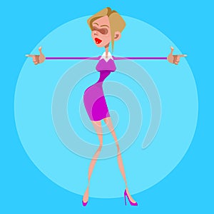 Cartoon woman stands with arms outstretched in different directions