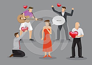 Woman with Many Suitors Cartoon Vector Illustration