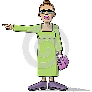 Cartoon woman with a suspicious look indicates