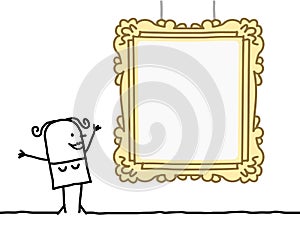 Cartoon Woman Watching a Blank Frame