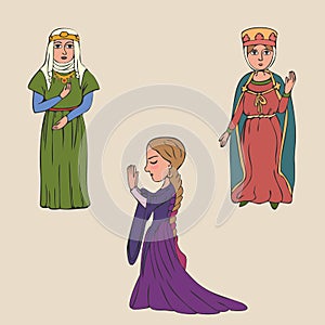 Cartoon women in early middle ages clothing