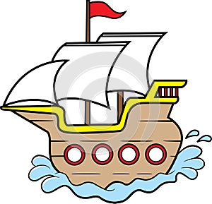 Cartoon wooden sailing ship.