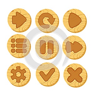 Cartoon wooden vector buttons for game