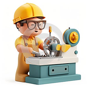 Cute Cartoon Technician Operating a Machine photo