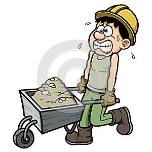 Cartoon worker with wheelbarrow