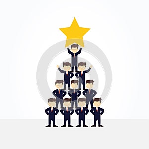 Cartoon working little people with golden star. Vector illustration for business design and infographic