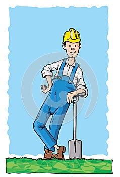 Cartoon workman with a hard hat photo