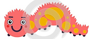 Cartoon worm character. Red caterpillar with smiling face