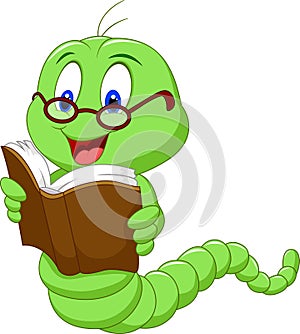 Cartoon worm reading book photo