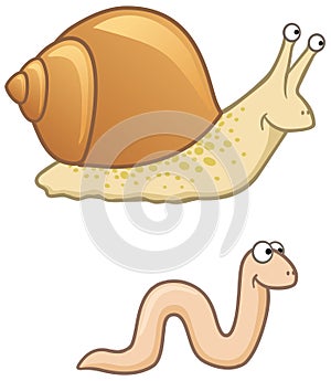 Cartoon worm and snail